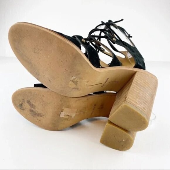 Dolce Vita Lyndon Lace Up Block Heel Black Suede Sandals Size 8.5 - Picture 10 of 11